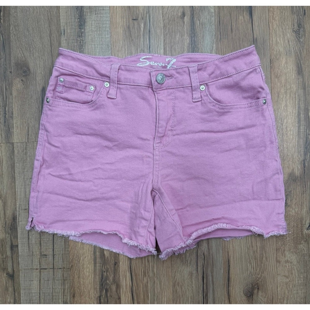 Seven7 Pink Denim Shorts Size 4 Stretch Raw Hem‎ Weekend
